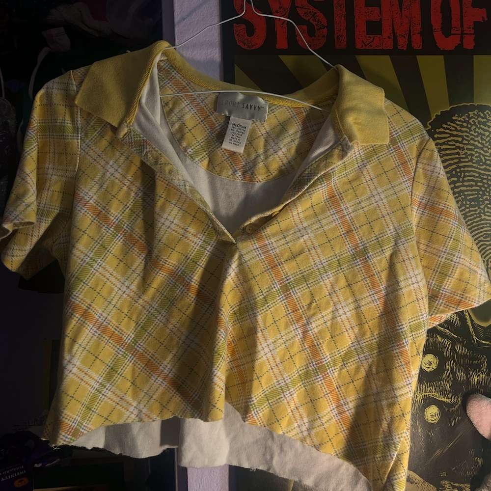 yellow soft comfy plaided cropped button up💛🌼🌻✨